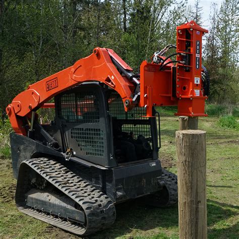 hydraulic post driver driver on skid steer driving wood posts|skid steer mounted post pounder.